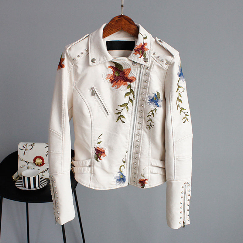 Eula - Dames leren jas met bloemenmotief