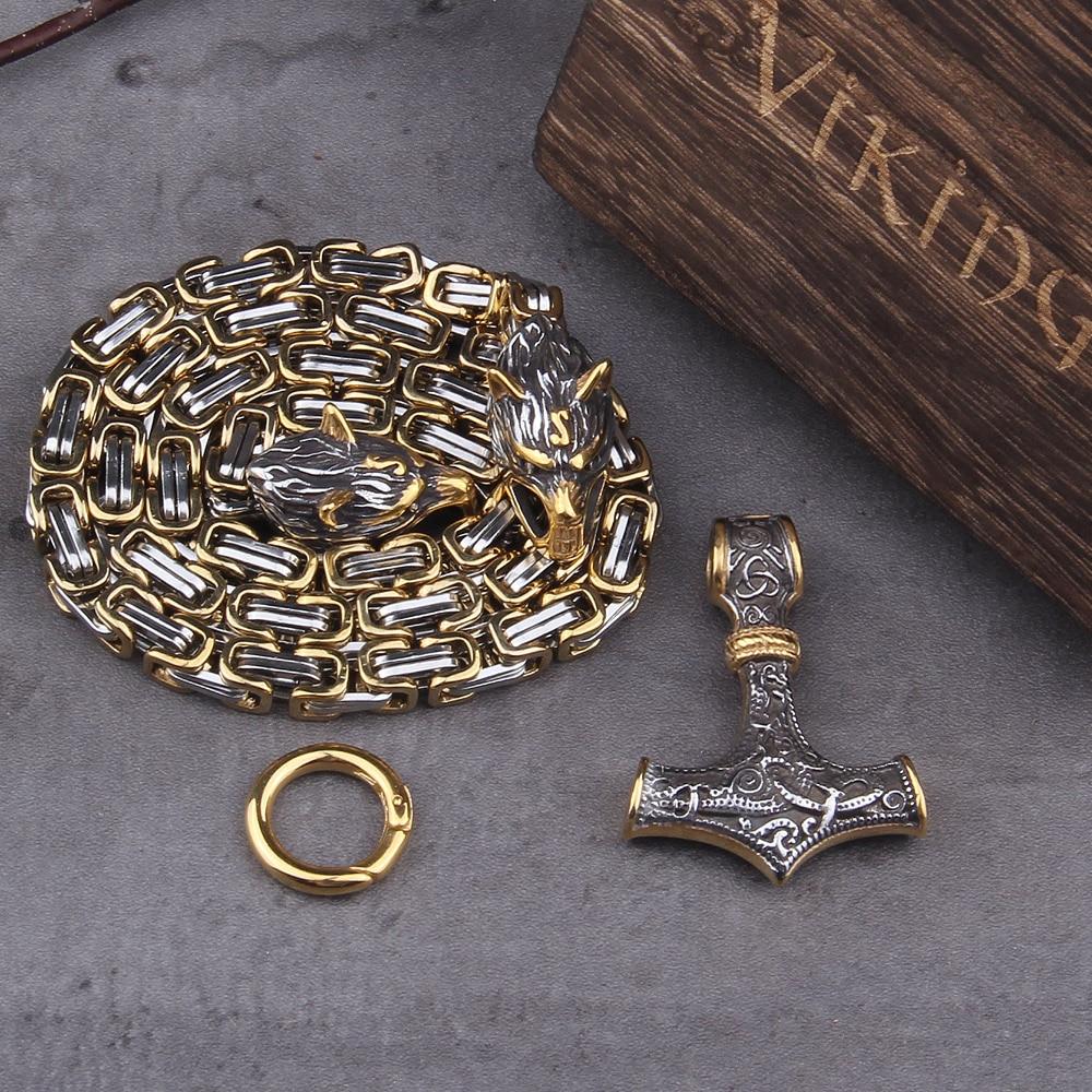 Ketting of armband met dubbele wolfskop en hamerhanger in verstelbare lengtes