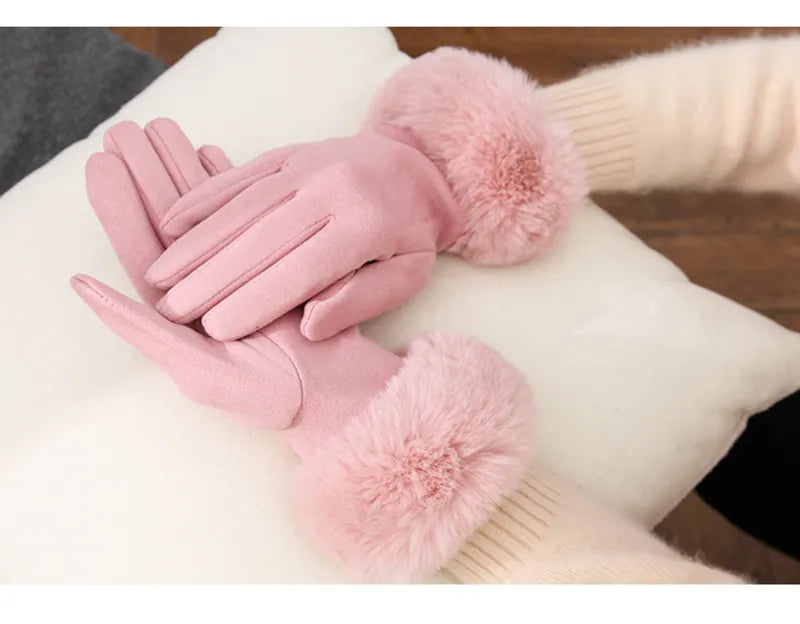 Cherry - Pluche gevoerde suède handschoenen voor dames