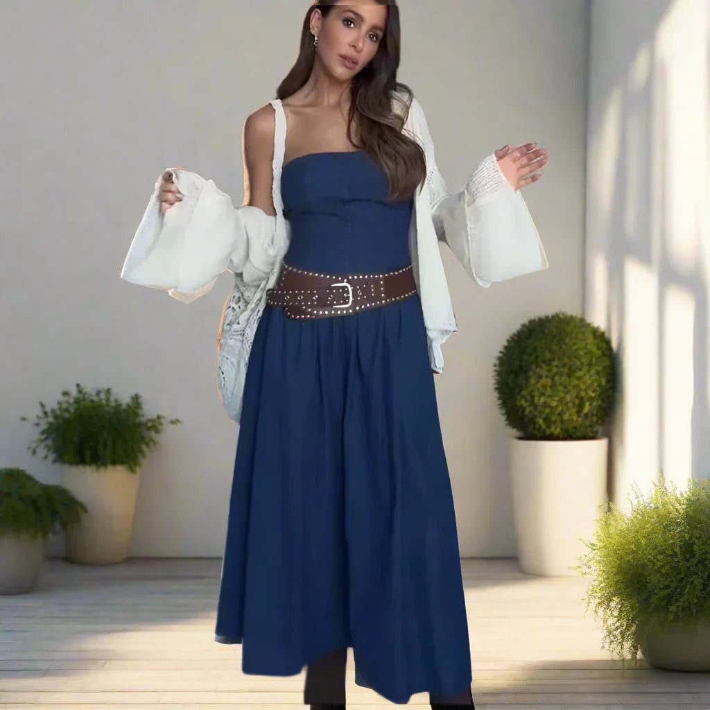 Canola - Dames strapless maxi jurk met gevormd lijfje en uitlopende rok