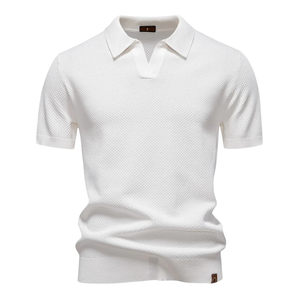 Gilbert - Heren poloshirt met open kraag en textuurstructuur