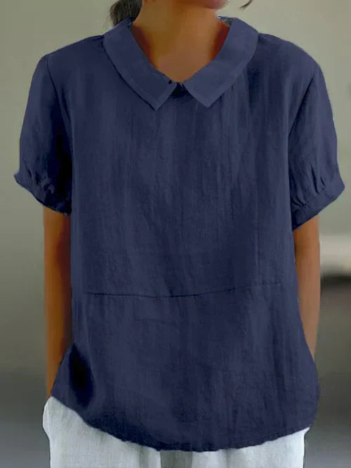 Marie – Dames blouse met ronde kraag en korte mouwen