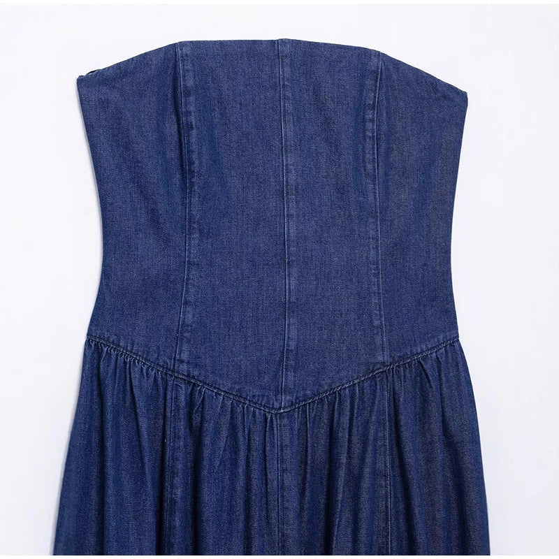 Canola - Dames strapless maxi jurk met gevormd lijfje en uitlopende rok