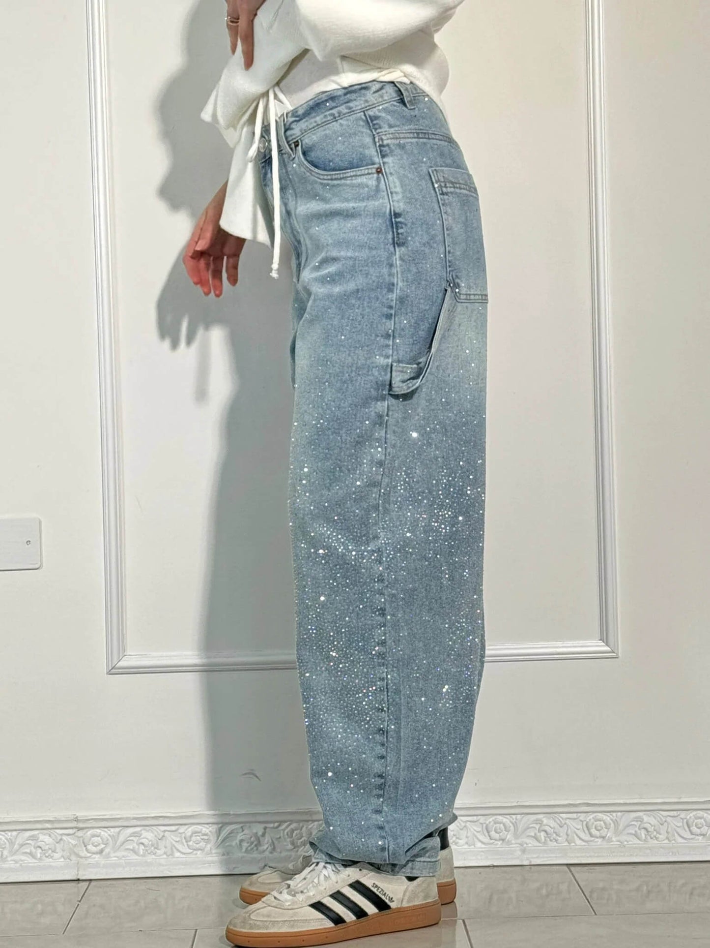Thessa - Glanzende wide-leg damesjeans met relaxte fit