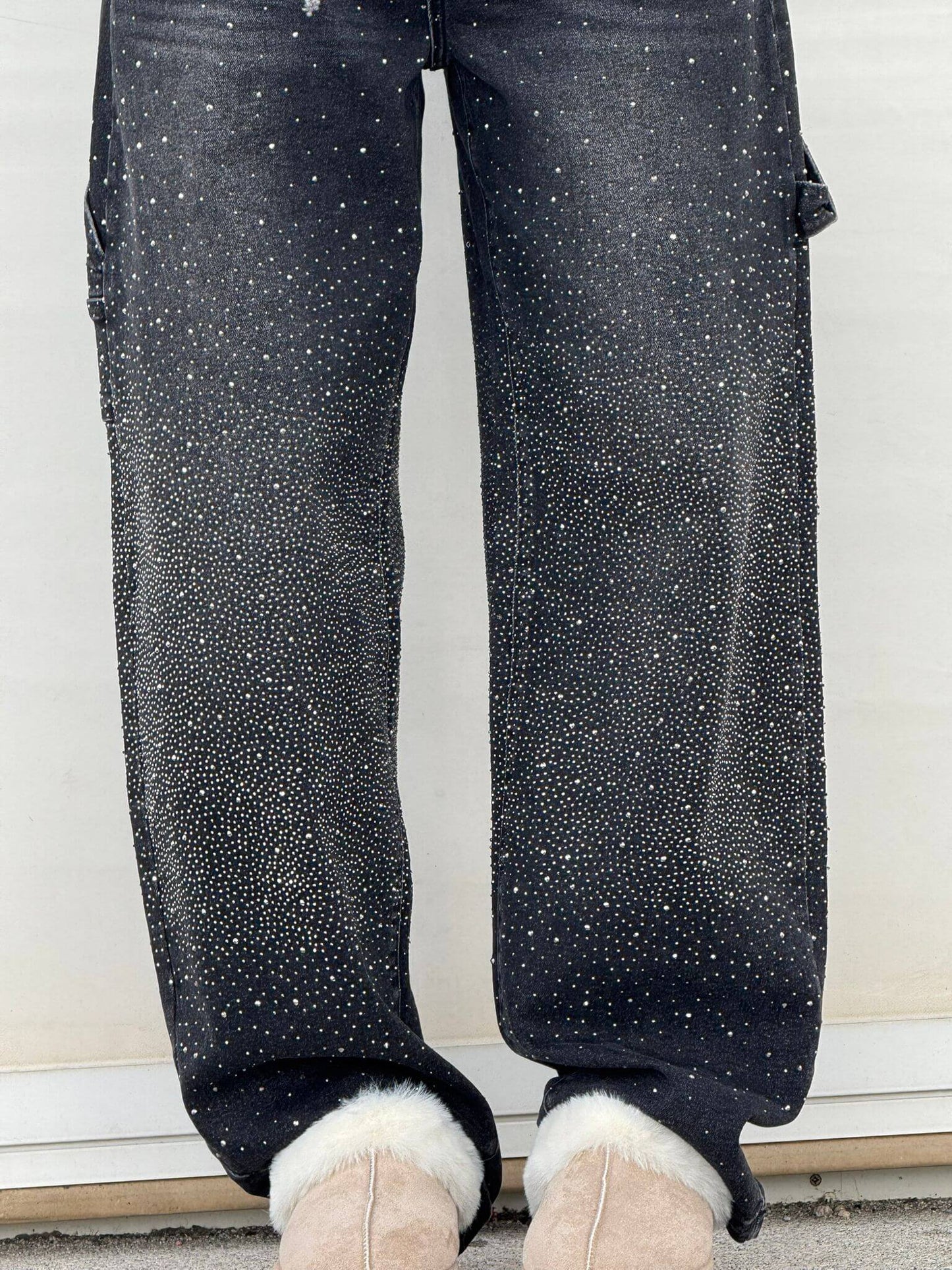 Thessa - Glanzende wide-leg damesjeans met relaxte fit