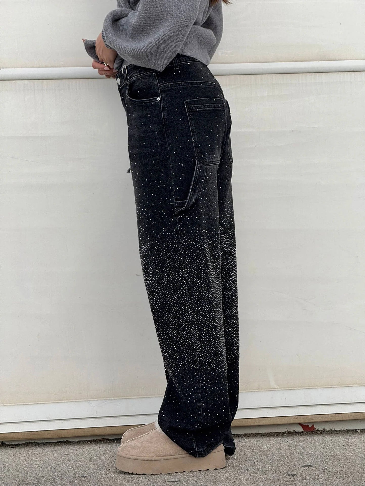 Thessa - Glanzende wide-leg damesjeans met relaxte fit
