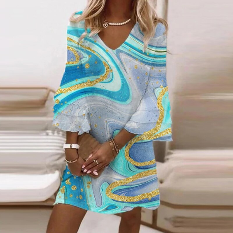 Alba | Classy Korte damesjurk met v-hals en marmerprint
