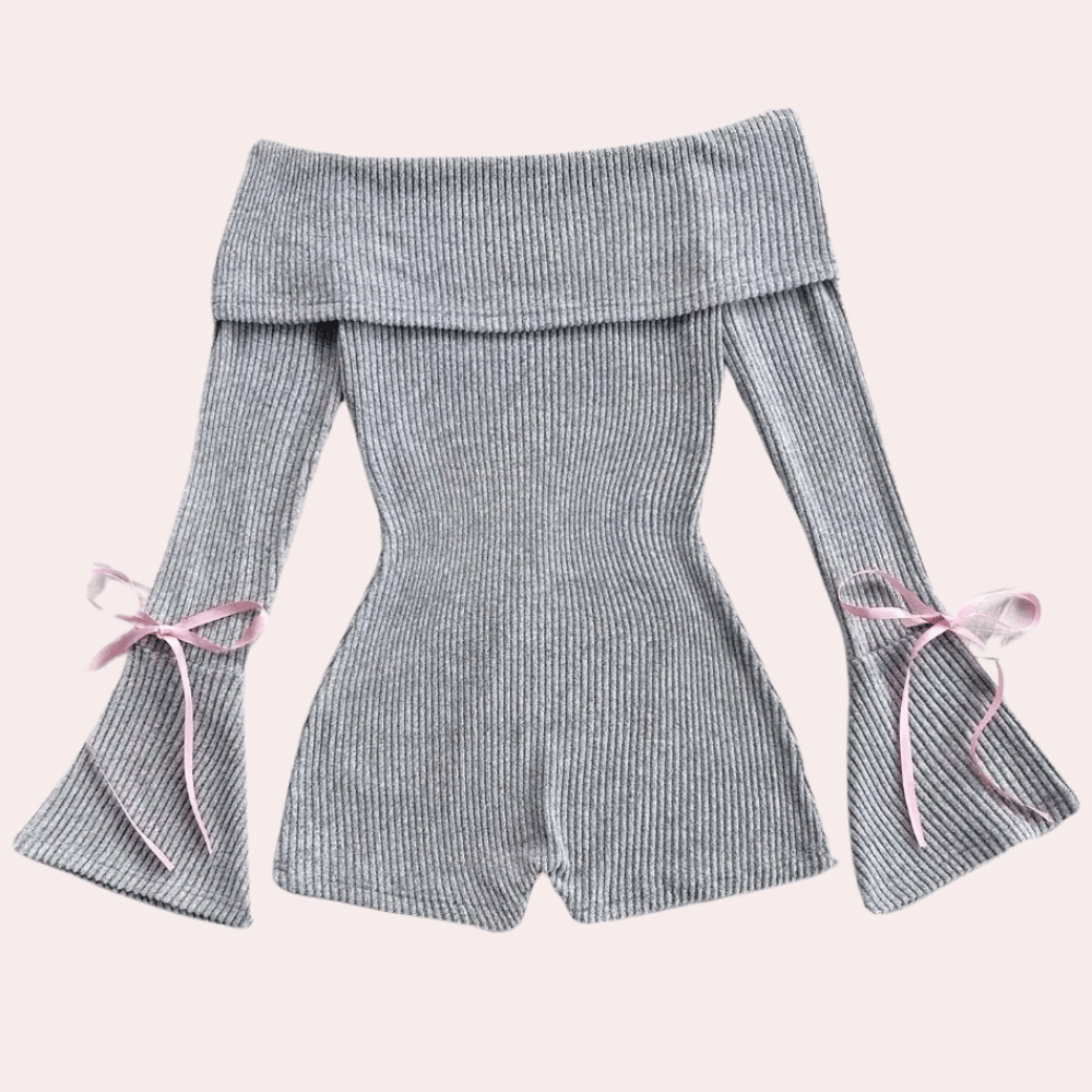 Autumn - Off-shoulder geribde gebreide romper