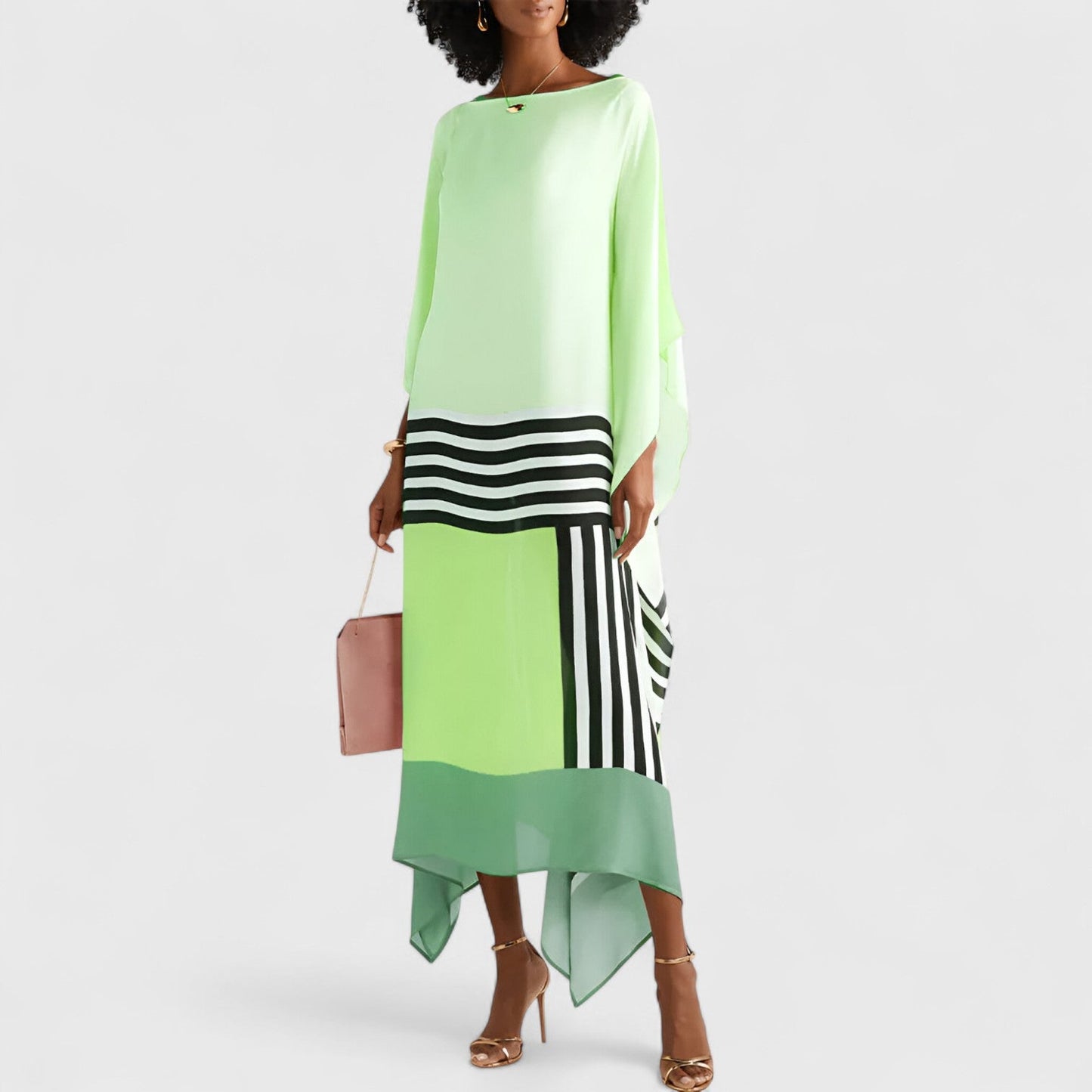 Ralina - Vloeiende damesjurk met asymmetrische zoom en kaftan-snit