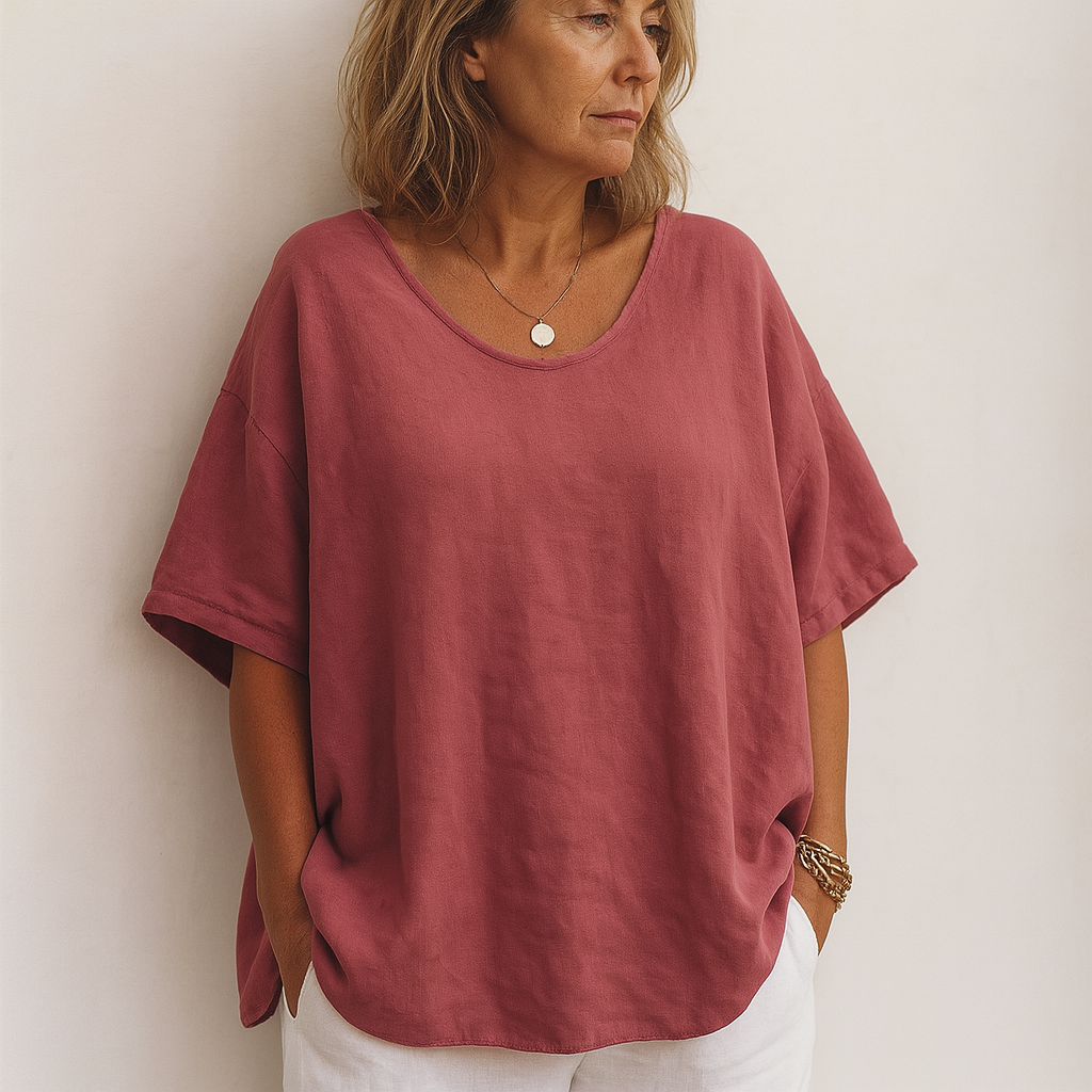 Lotte – Losvallende basic top met ronde hals voor dames
