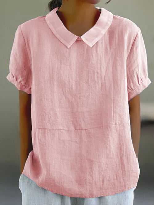 Marie – Dames blouse met ronde kraag en korte mouwen