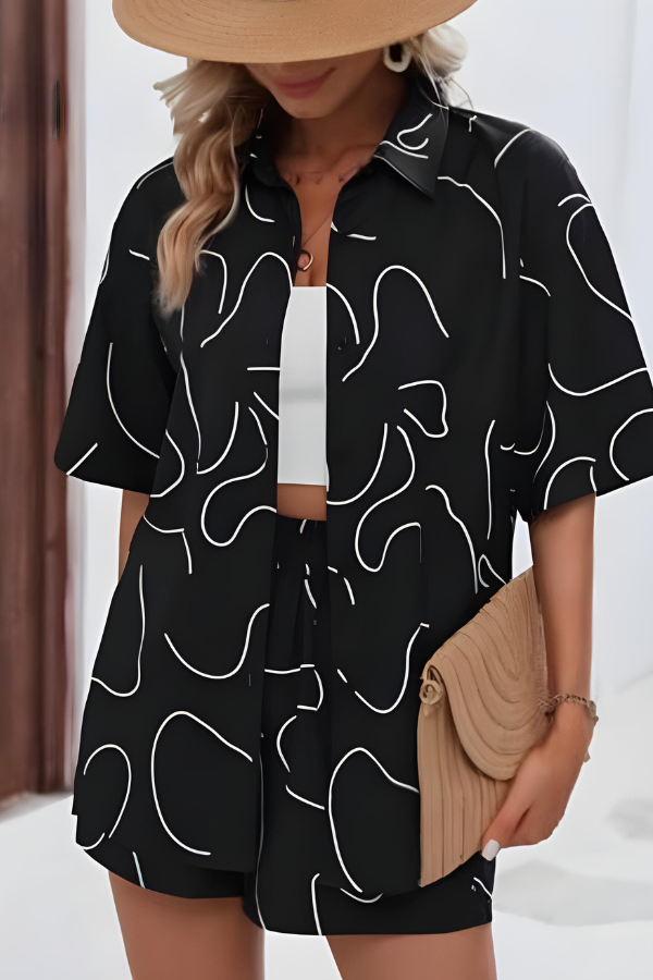 Ornella - Tweedelige dames set met losvallende blouse en shorts