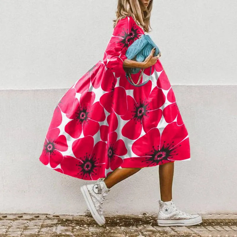 Margarita - Wijde dames midi-jurk met ballonmouwen