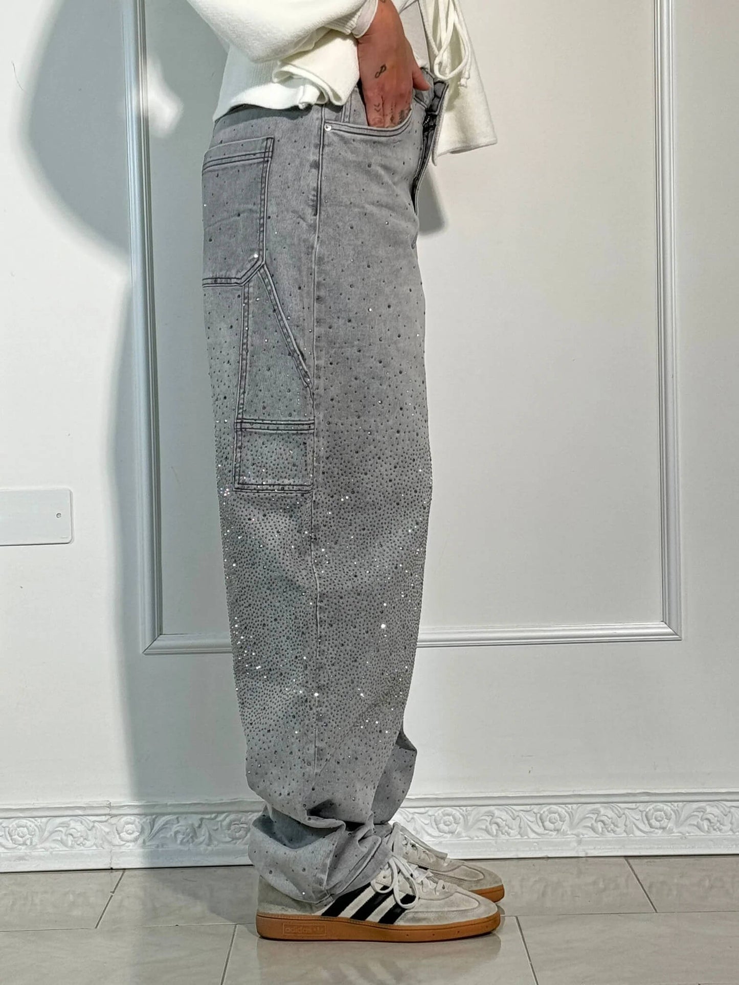 Thessa - Glanzende wide-leg damesjeans met relaxte fit
