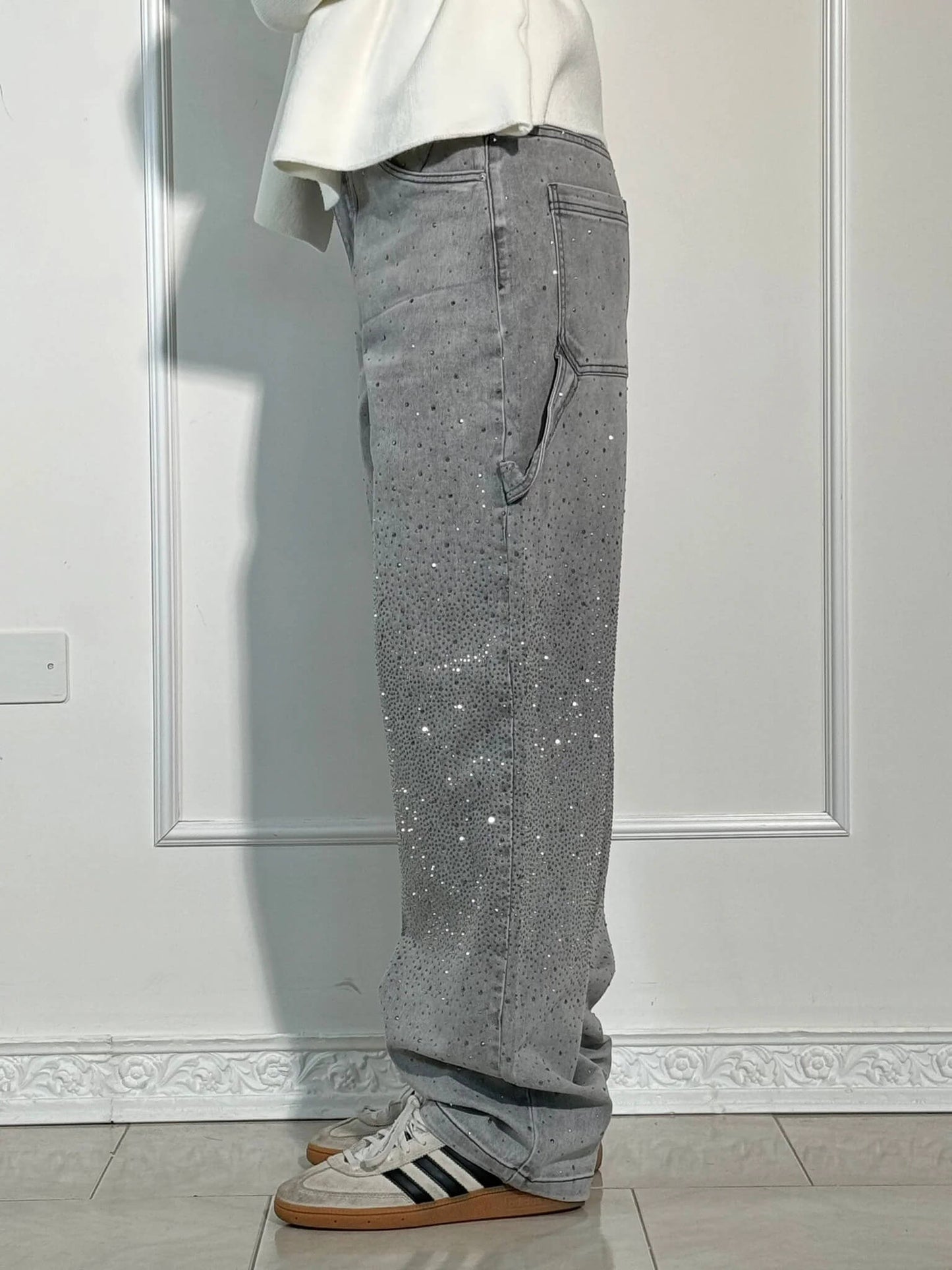 Thessa - Glanzende wide-leg damesjeans met relaxte fit