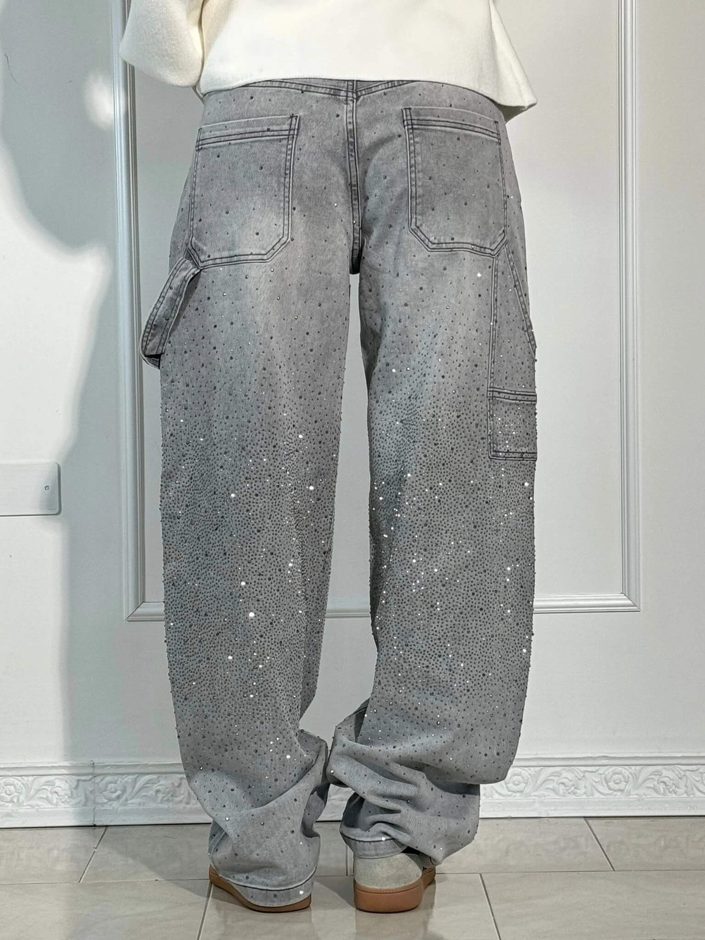 Thessa - Glanzende wide-leg damesjeans met relaxte fit