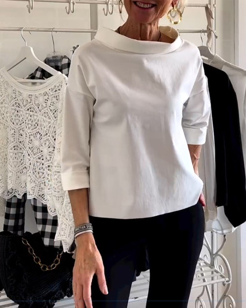 Tereza - Dames top met opstaande kraag en driekwart mouw
