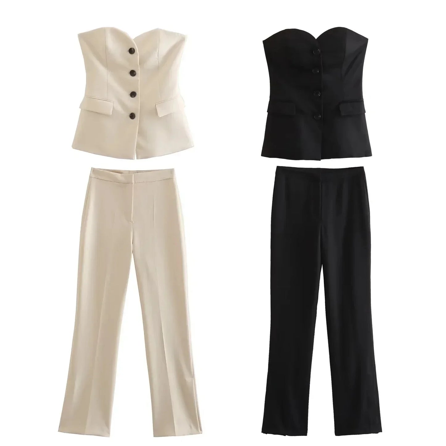 Sonja - Strapless dames set met top en rechte broek
