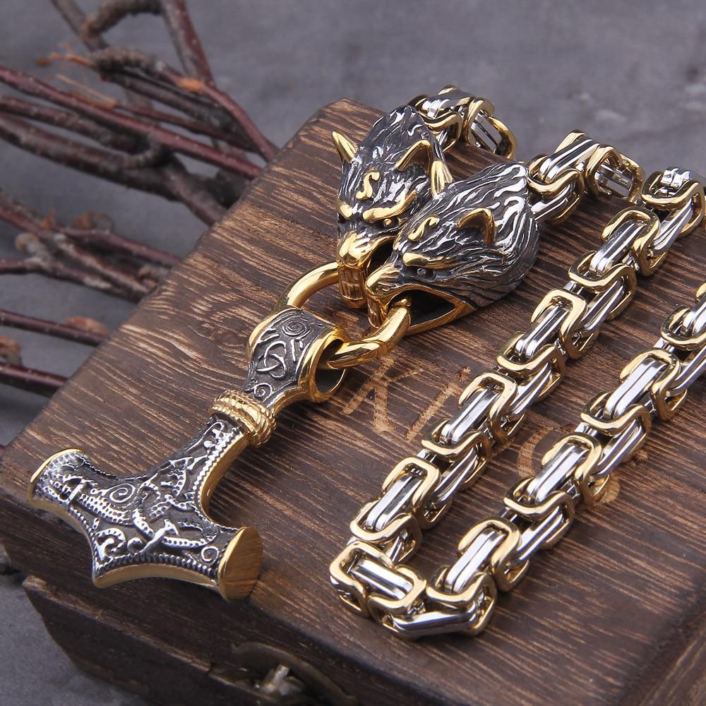 Ketting of armband met dubbele wolfskop en hamerhanger in verstelbare lengtes