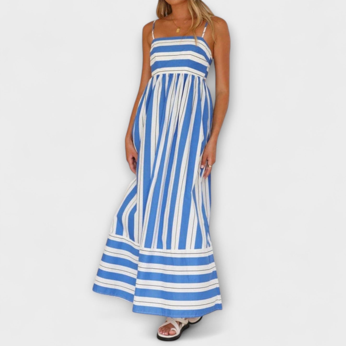 Tamaris - Strapless maxi jurk met plooivalling en fijne schouderbandjes