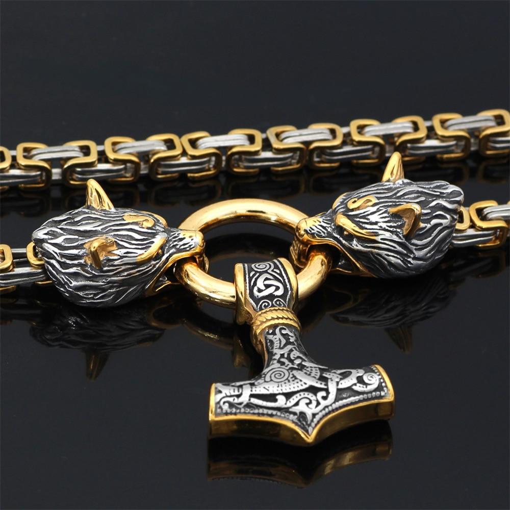 Ketting of armband met dubbele wolfskop en hamerhanger in verstelbare lengtes