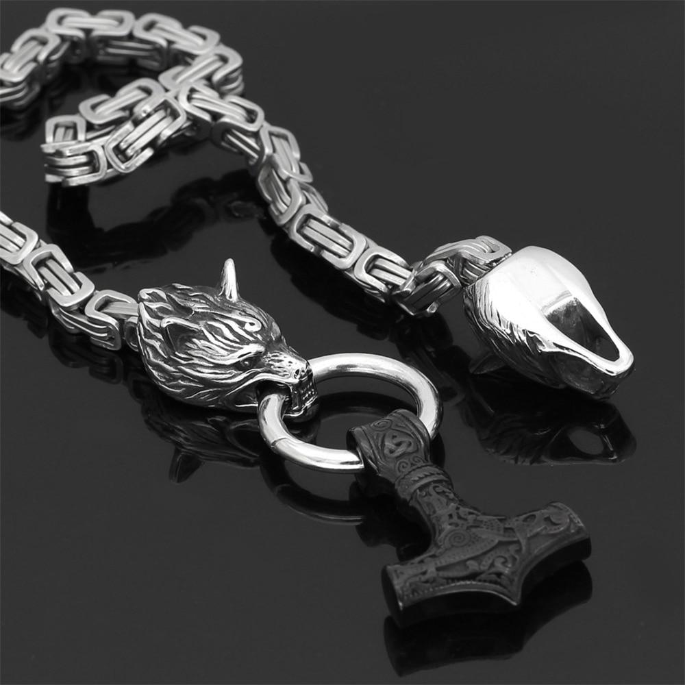 Ketting of armband met dubbele wolfskop en hamerhanger in verstelbare lengtes