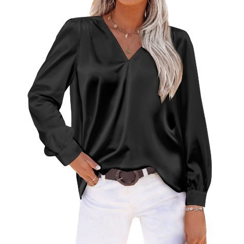 Tessa | Drape blouse zwart satijn