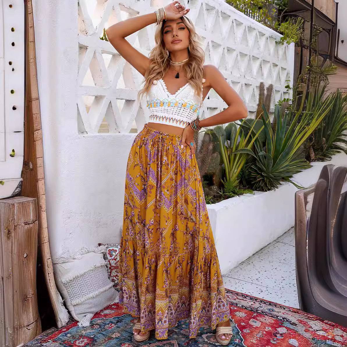 Azucena - Boho maxi rok met hoge taille voor dames
