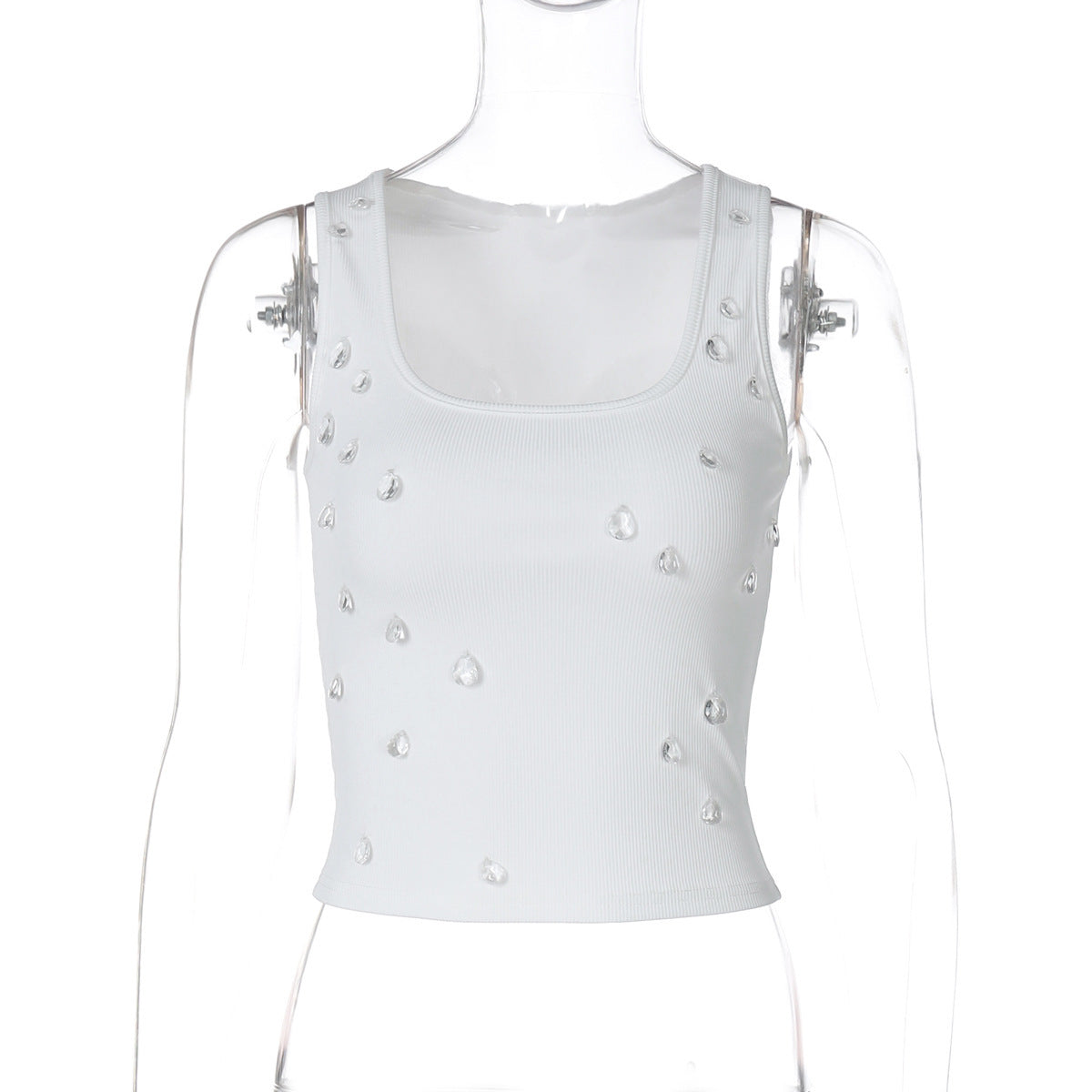 Nazzarena - Dames tanktop met vierkante hals en siersteentjes