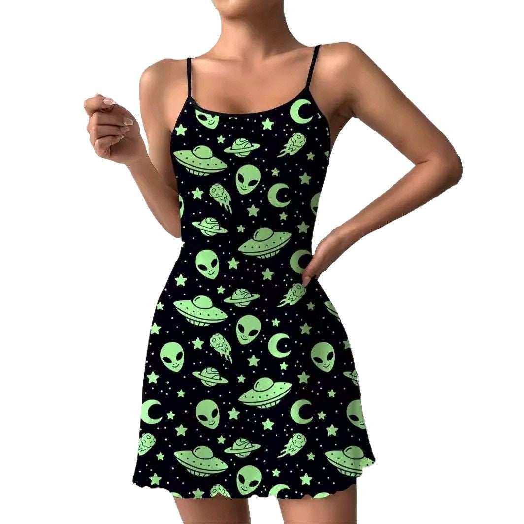 Celestia - Dames mini jurkje met spaghettibandjes en speelse print