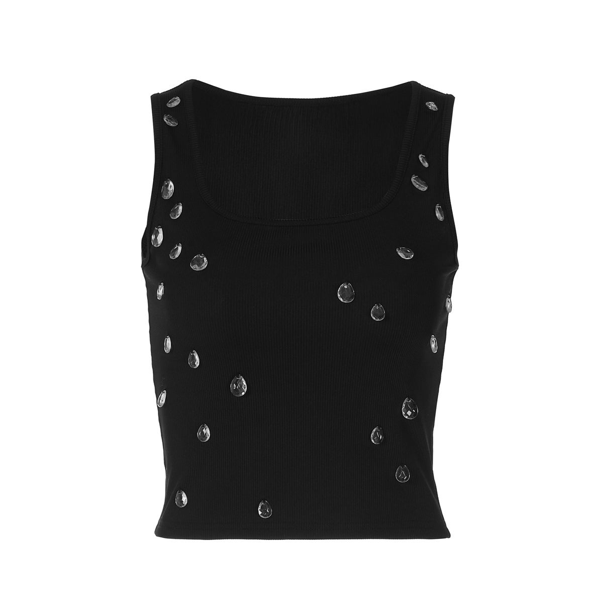 Nazzarena - Dames tanktop met vierkante hals en siersteentjes