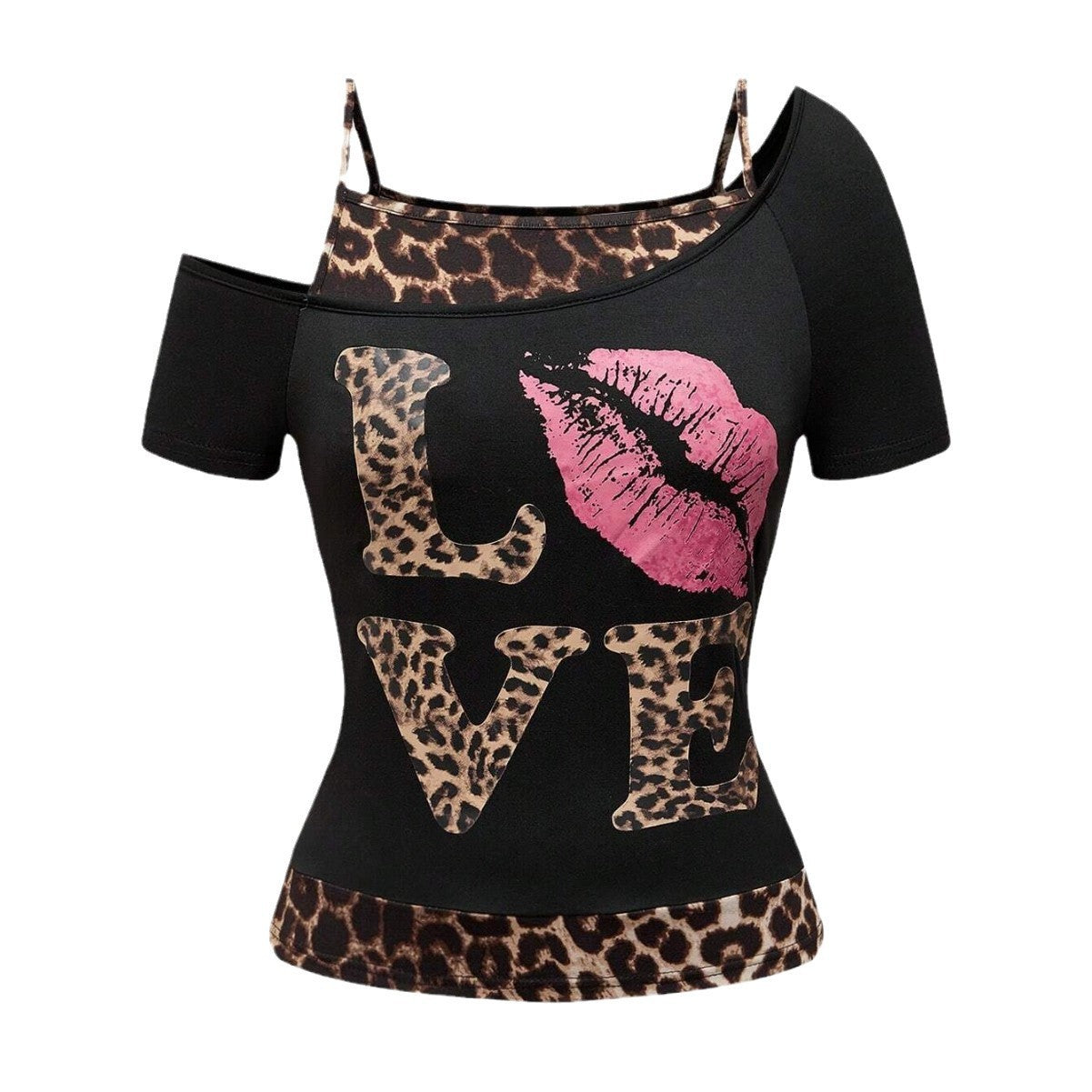 Merewen - Asymmetrische dames top met panterprint