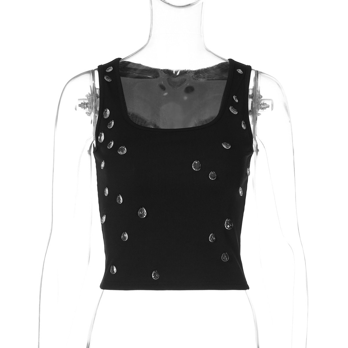 Nazzarena - Dames tanktop met vierkante hals en siersteentjes