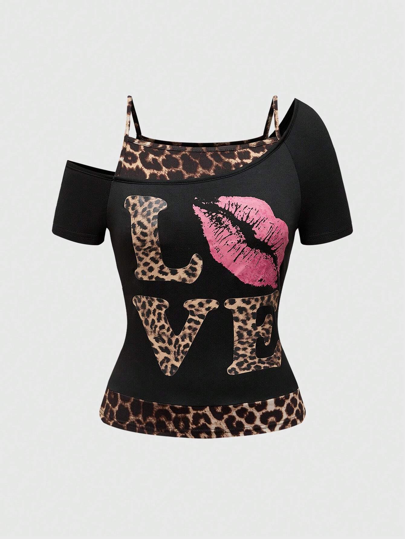 Merewen - Asymmetrische dames top met panterprint