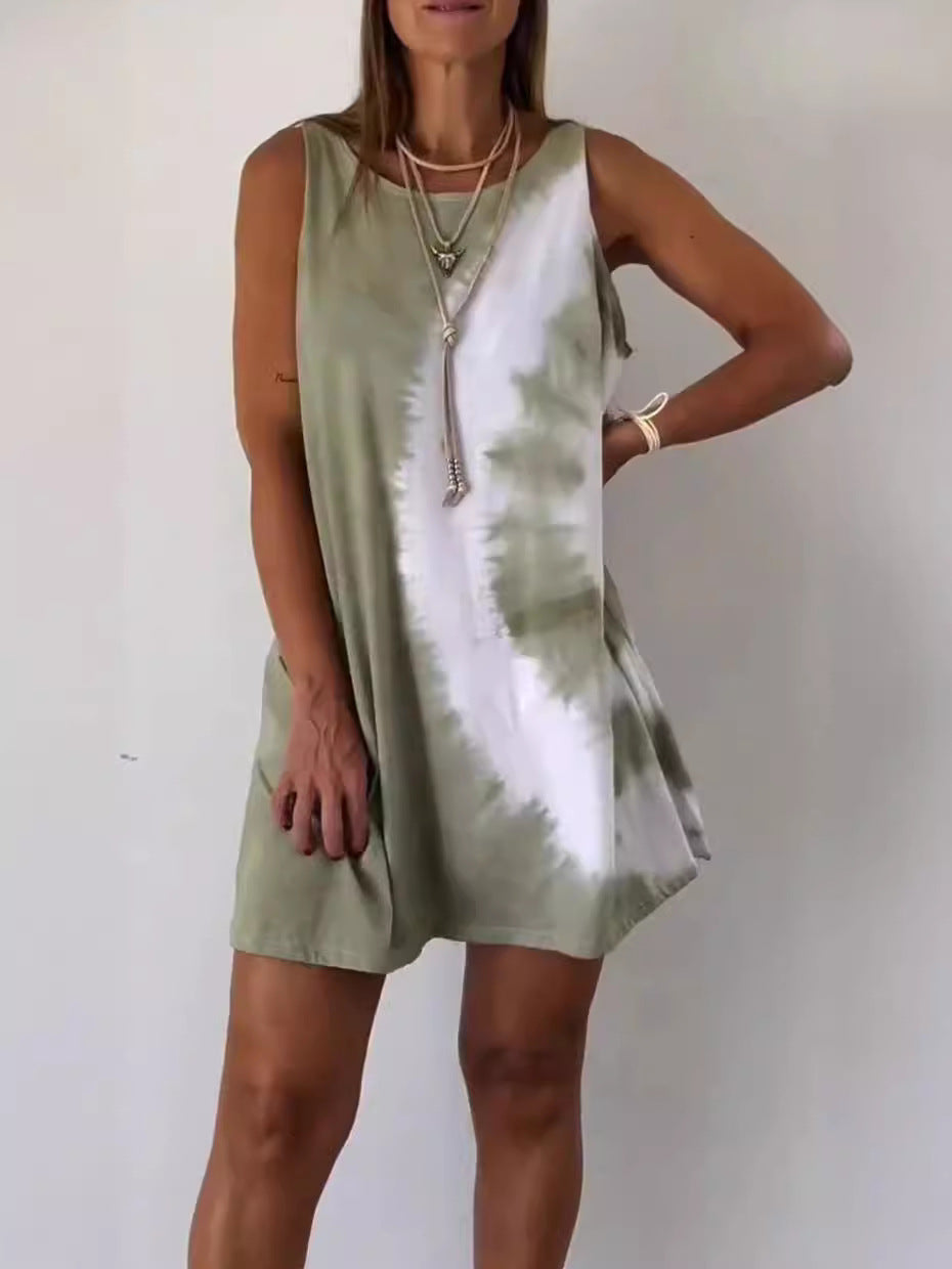 Elisabetta - Mouwloze damesjurk met A-lijn pasvorm en tie-dye effect