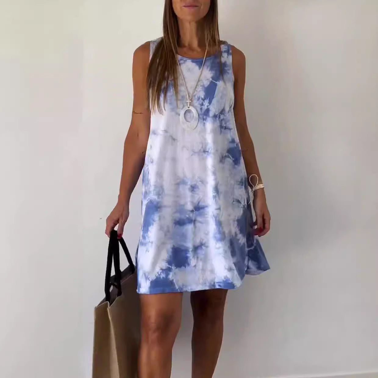 Elisabetta - Mouwloze damesjurk met A-lijn pasvorm en tie-dye effect