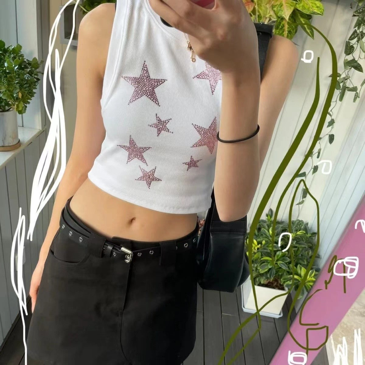 Ostara - Cropped tanktop met strass sterren voor dames