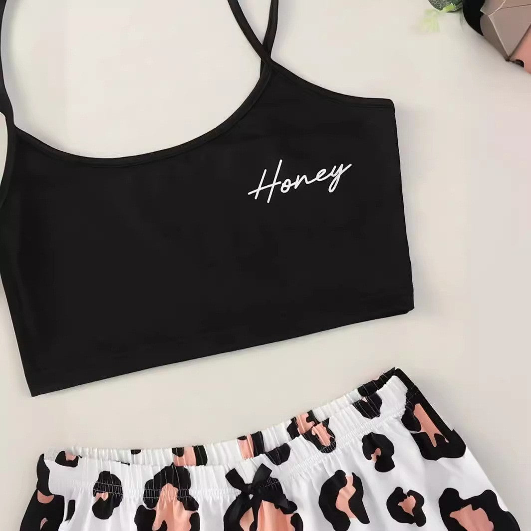 Sibylle - Dames loungepyjamaset met crop top en elastische short