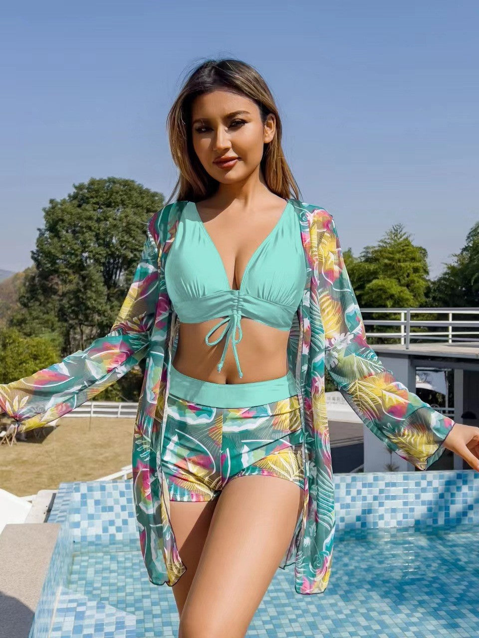 Sybille - Dames 3-delige zwemset met top, short en cover-up