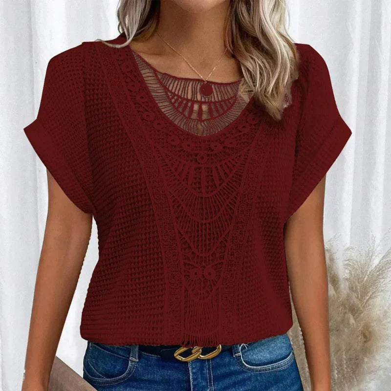 Diamante – Gehaakte top met korte mouw en boho-patroon voor dames