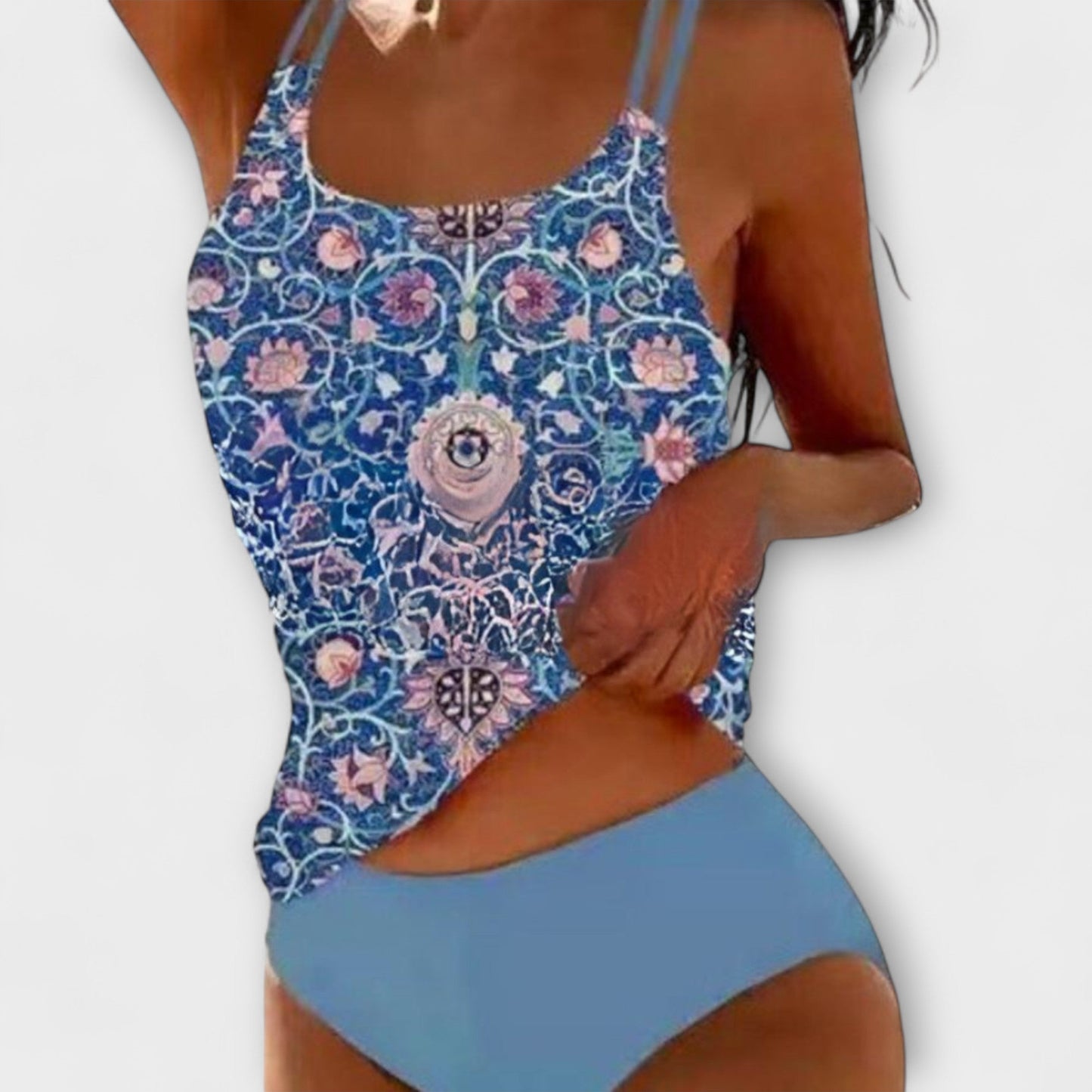 Coralie - Layla – Dames tankini met sierprint en dubbele bandjes