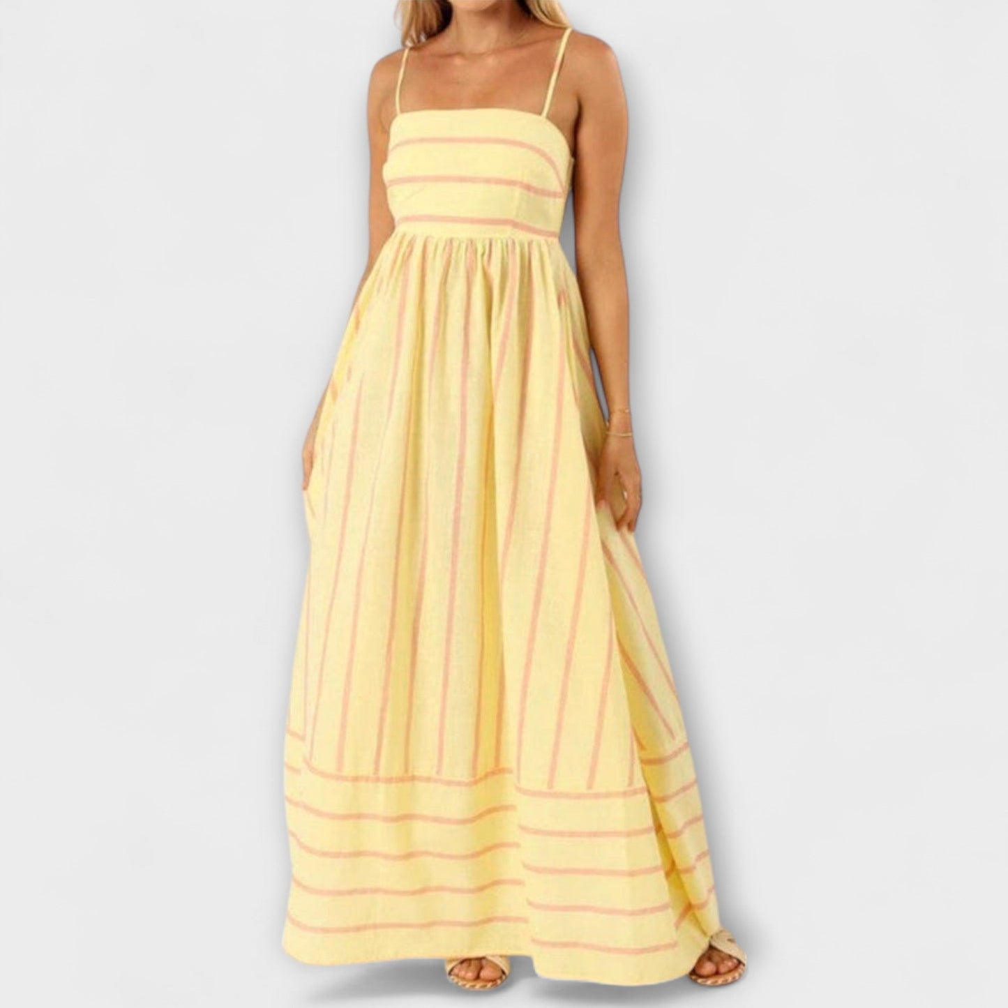 Tamaris - Strapless maxi jurk met plooivalling en fijne schouderbandjes