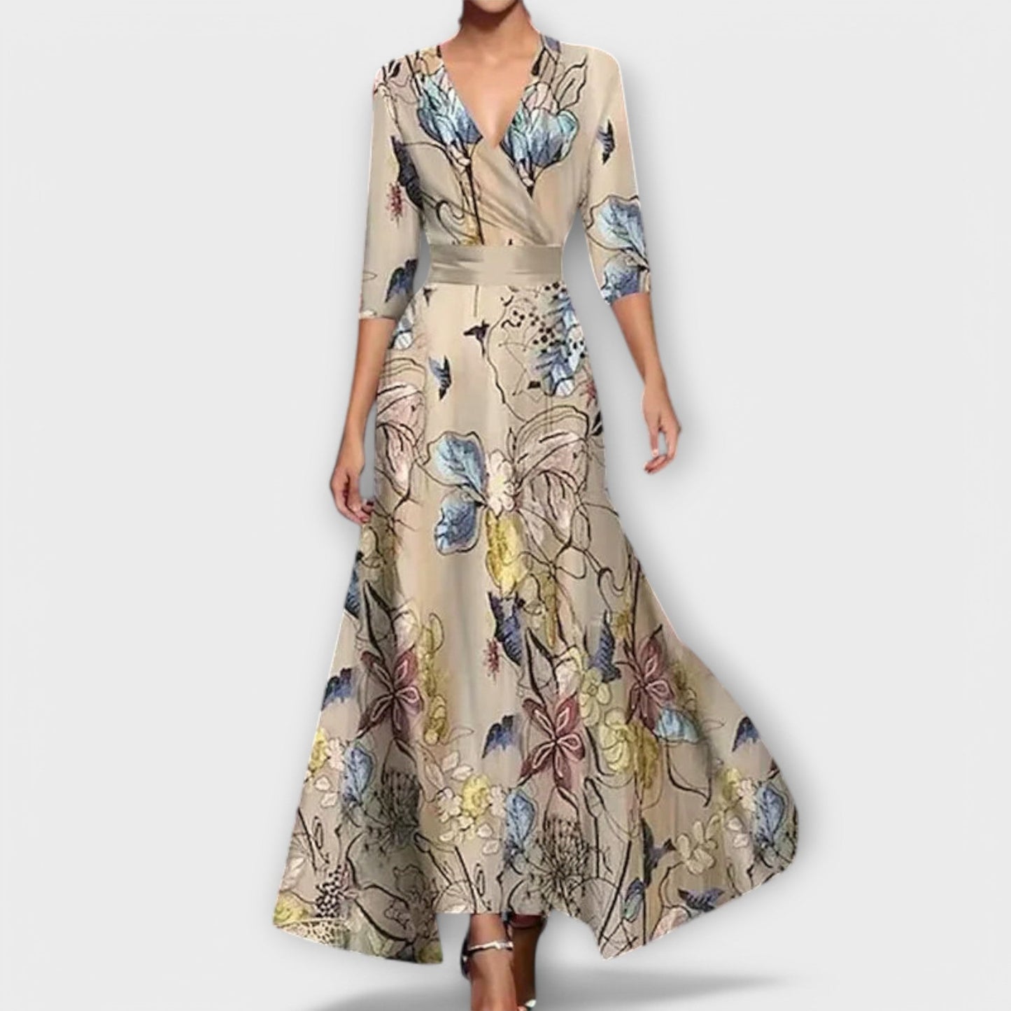 Lorenza - Maxi damesjurk met overslag en 3/4 mouwen