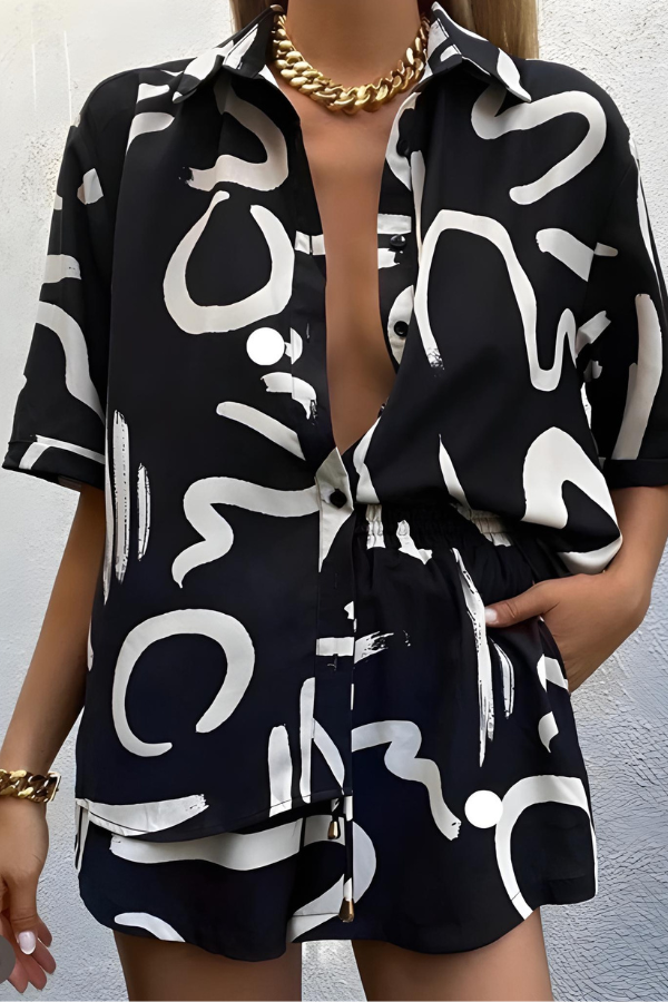 Ornella - Tweedelige dames set met losvallende blouse en shorts