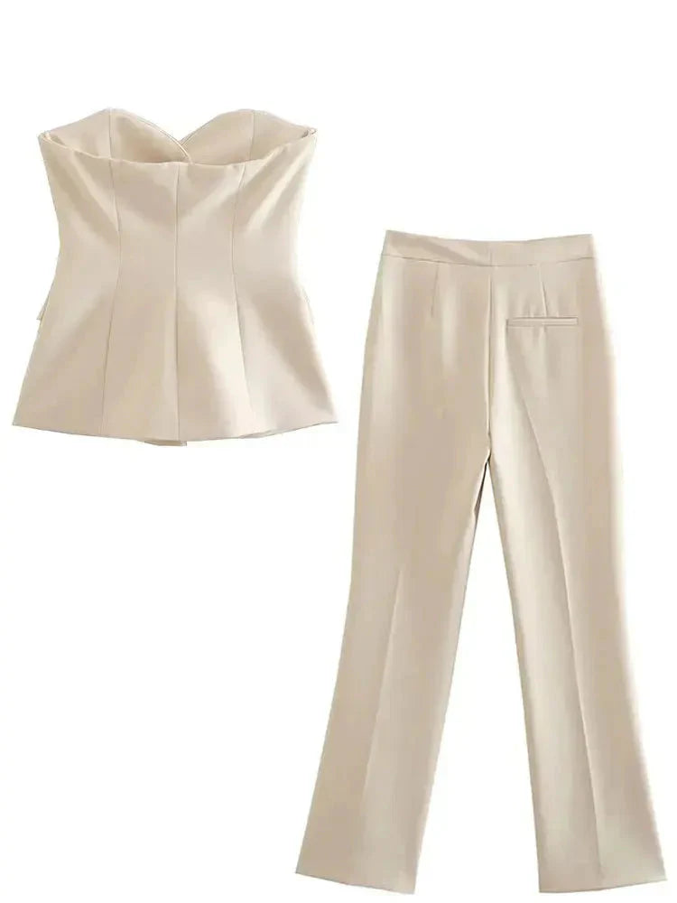 Sonja - Strapless dames set met top en rechte broek