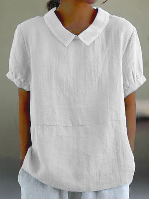 Marie – Dames blouse met ronde kraag en korte mouwen
