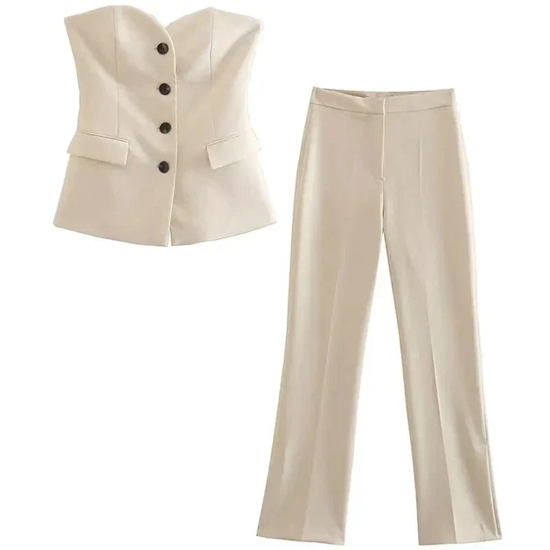 Sonja - Strapless dames set met top en rechte broek