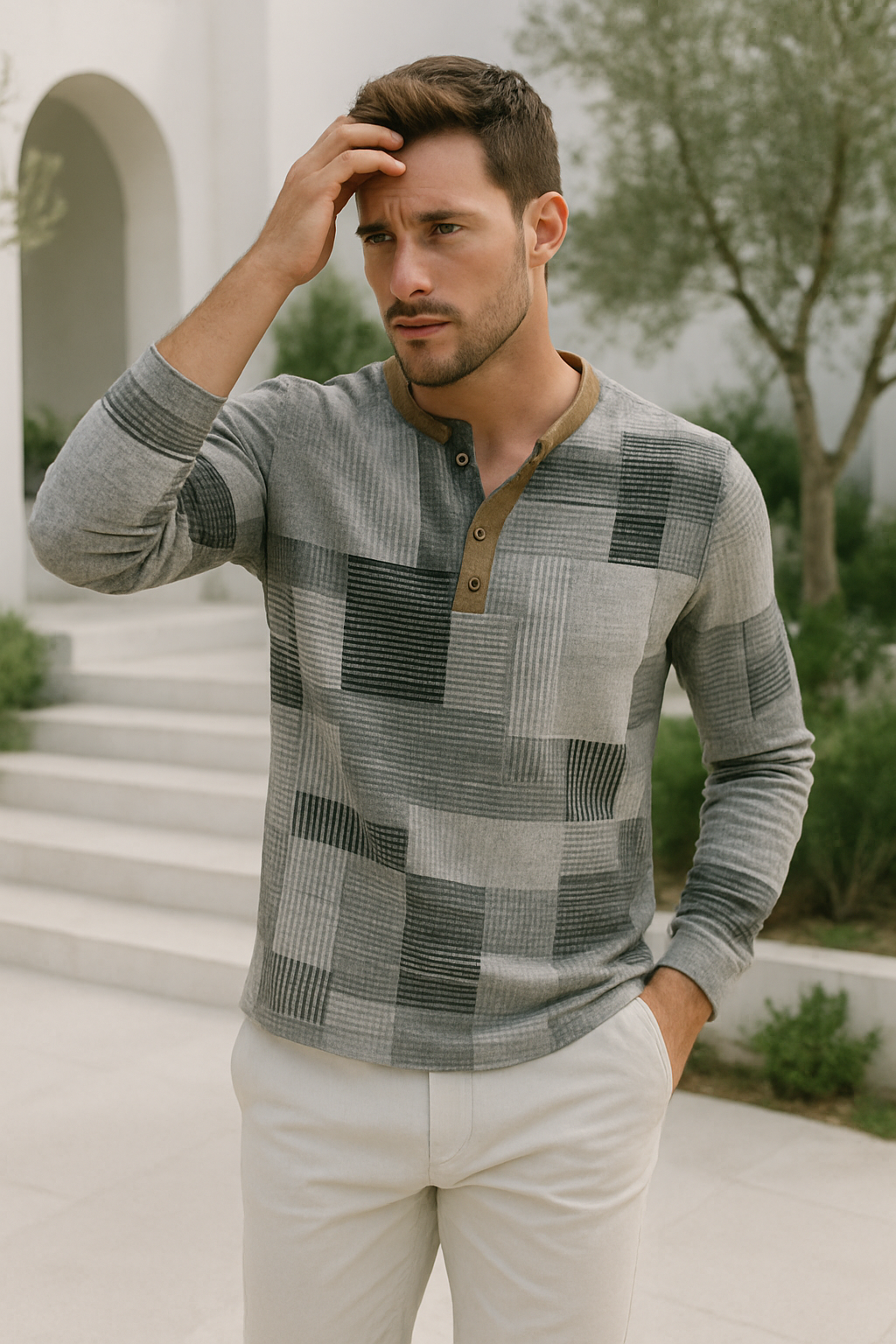 Randy | Heren patchwork overhemd met lange mouwen
