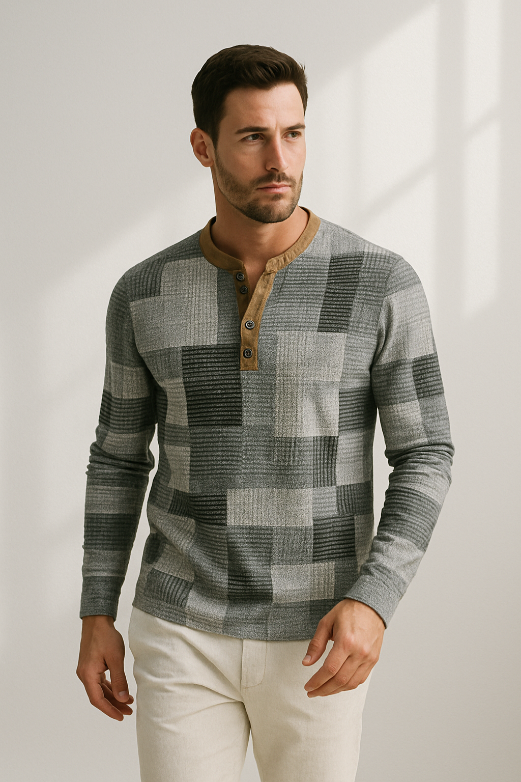 Randy | Heren patchwork overhemd met lange mouwen