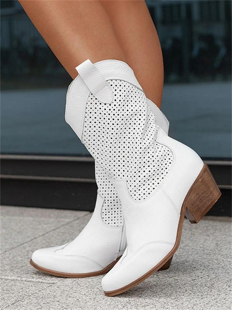 Peach - Stijlvolle witte westernlaarzen met lage hak